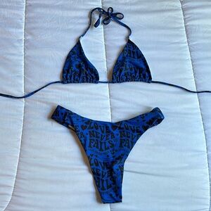 Dark Sea Blue & Black Printed Swim Suit